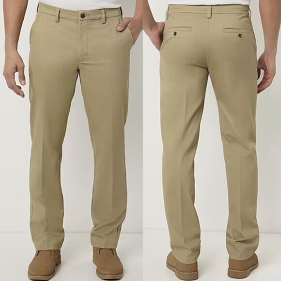 ST. JOHN'S BAY Mens Wrinkle Free Easy Care Classic Fit Flat Front Pant Tan 36x32 - Picture 1 of 11
